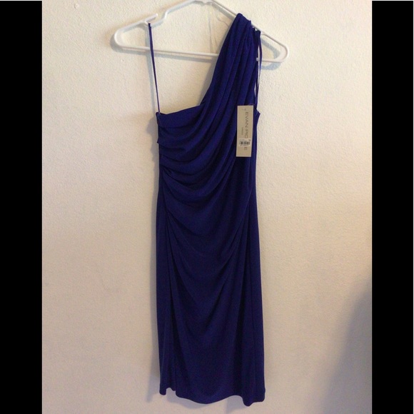Evan-Picone One Shoulder Royal Blue Knit Dress. 6 - Picture 3 of 12